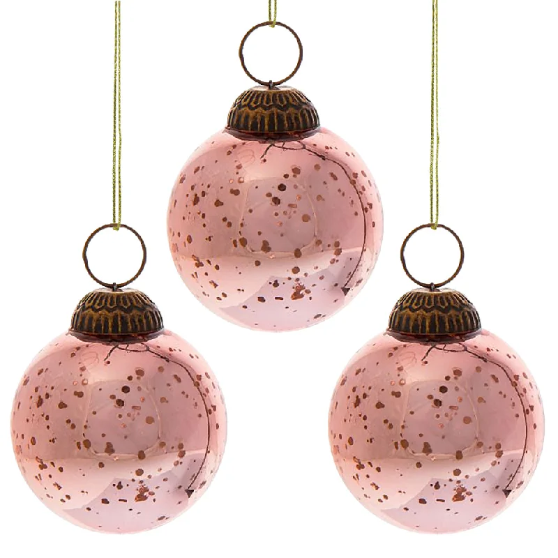 Edison globe light bulbs3-PACK | 2.5" Rose Gold Ava Mercury Glass Ball Ornament Christmas Holiday Decoration