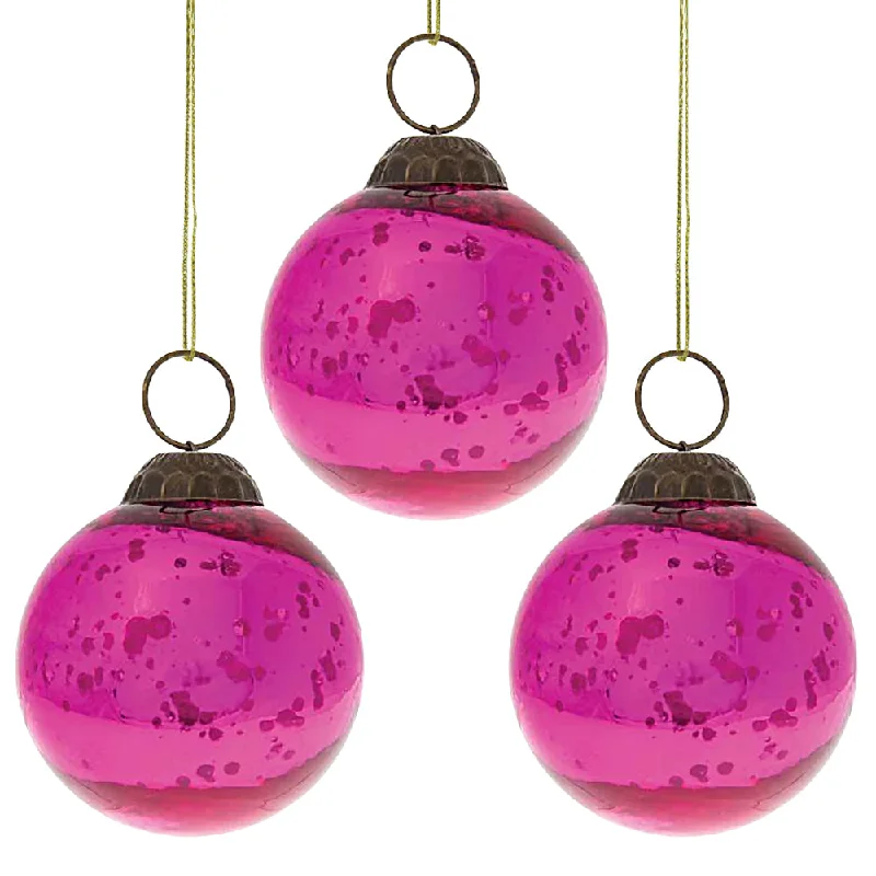 CSA certified Edison light bulbs3-PACK | 2.5" Fuchsia Ava Mercury Glass Ball Ornament Christmas Holiday Decoration