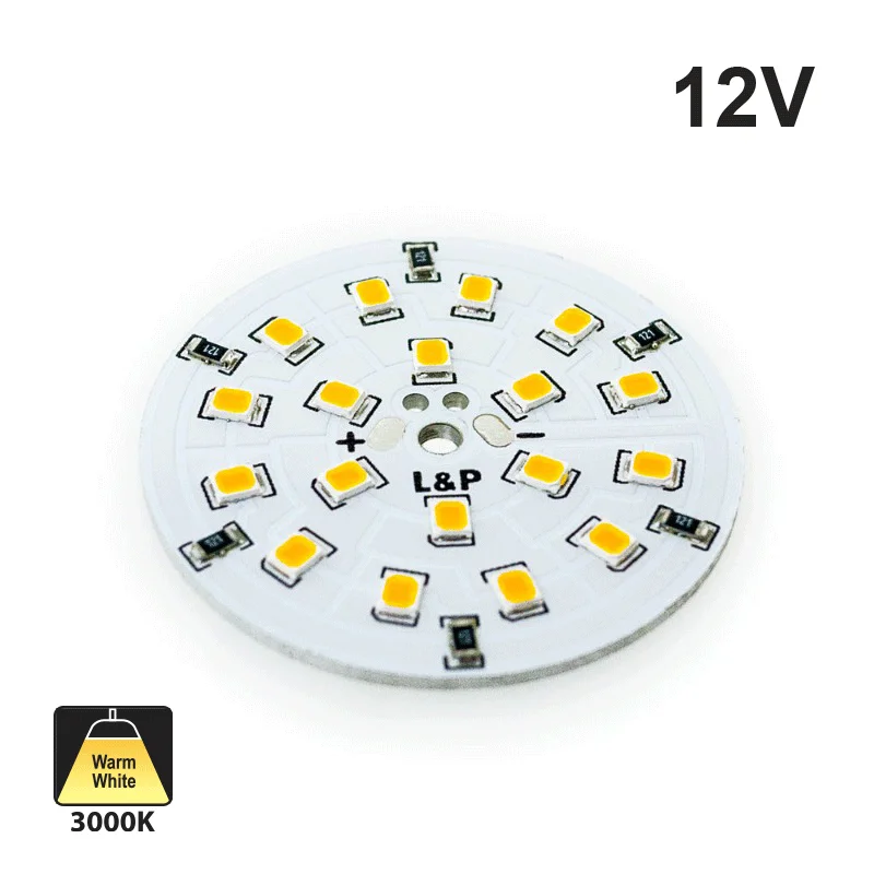 Track lighting with multiple heads for flexibility12V Flat Round PCB 18 SMD 3528 Constant Voltage LED Module 2W 2700-3000K(Warm White)