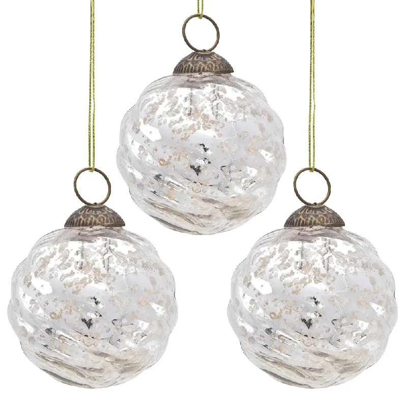 Oval shaped Edison light bulbs3-PACK | 3" Silver Solene Mercury Glass Swirled Ball Ornament Christmas Decoration