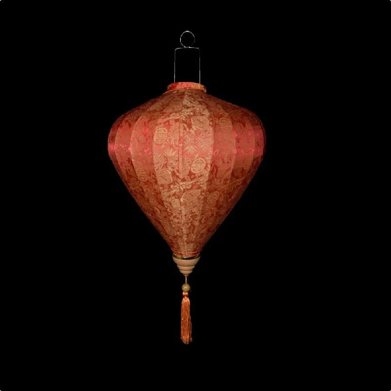 Low wattage Edison light bulbs for ambianceLarge Red / Orange Vietnamese Silk Lantern, Garlic Umbrella Shaped