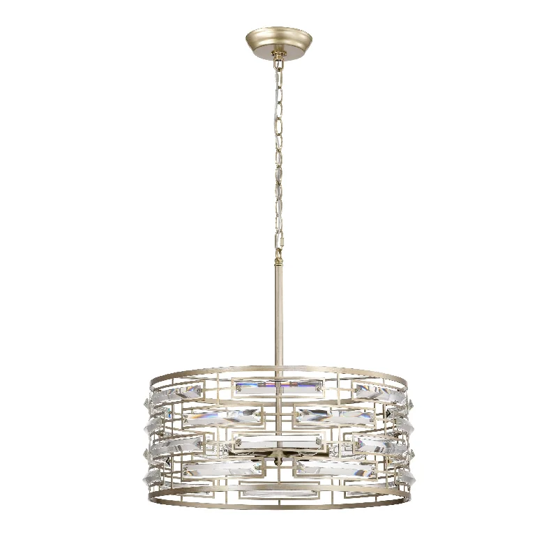 Chandeliers with Adjustable Arms for Directional LightingAnita Drum Shade Chandelier with Clear Glass Prism