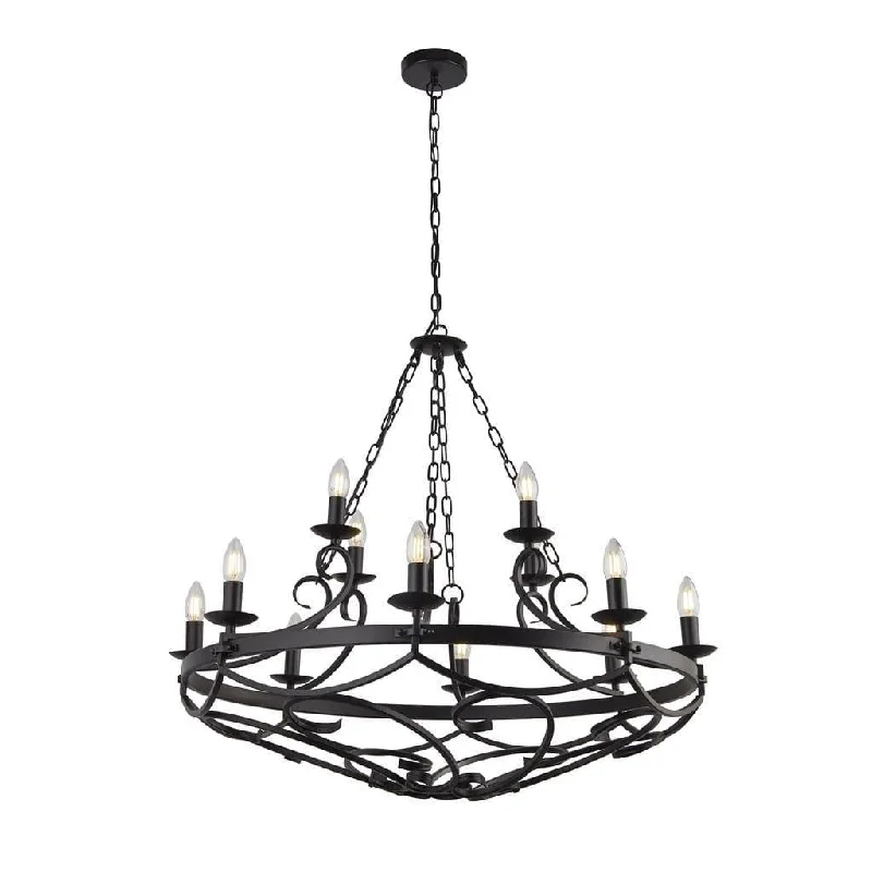 Chandeliers for Low Ceilings to Avoid OvercrowdingCartwheel III - 12 Light Black Wrought Iron Chandelier