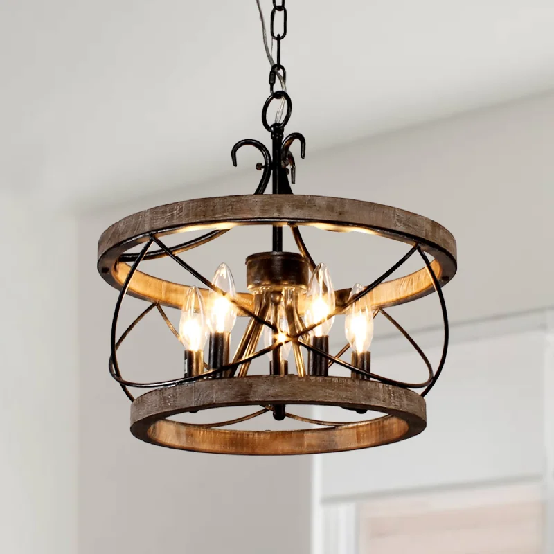 LED Chandeliers for Energy - Efficient LightingChichoice Wood Cage Farmhouse Rustic Chandelier Dimmable 5-Light Pendant Adjustable Vintage Lighting for Kitchen Dining Room