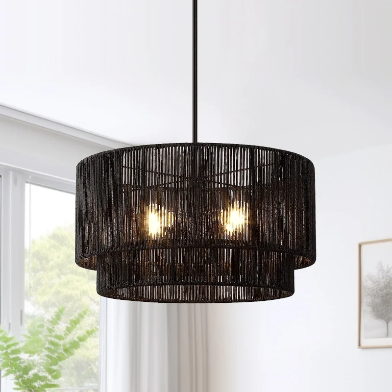 Chandeliers for Dining Rooms to Set the Mood for MealsCynthia 4-Light Black Rattan Drum Chandelier Light - 22''W