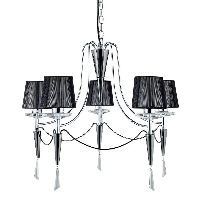 Incandescent Chandeliers for a Warm and Traditional GlowDuchess 5 Light Chrome Chandelier - Black String Shades