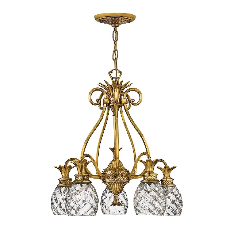 Mid - Century Modern Chandeliers for Vintage AppealHinkley Plantation 5 Light Brass Chandelier - Pineapple Shades