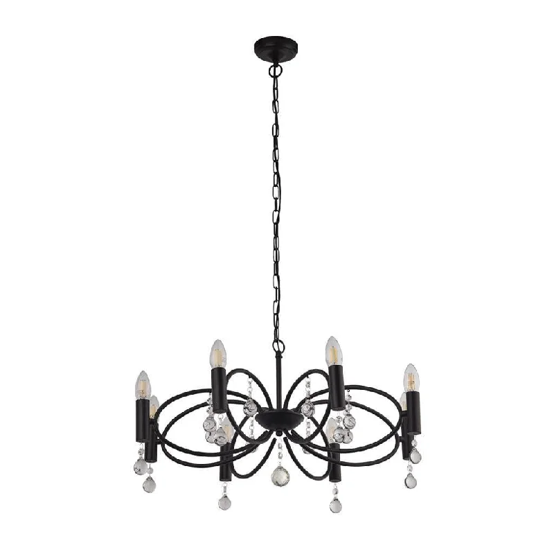 Chandeliers with Metal Frames in Gold FinishInfinity 8 Light Black Pendant - Crystal Glass Detail