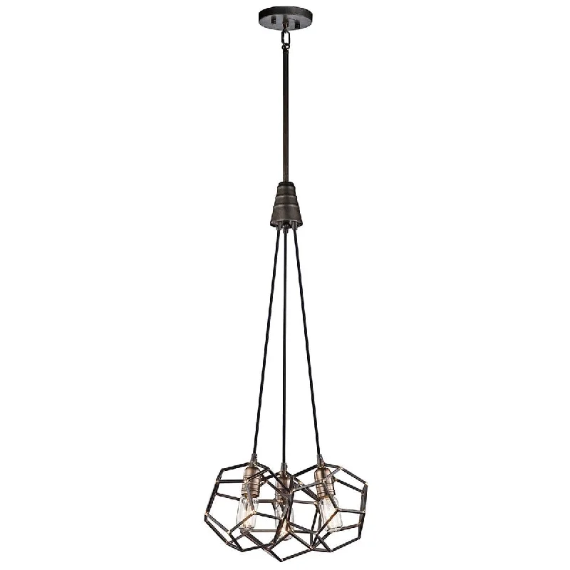 Chandeliers with Metal Frames in Black FinishKichler Rocklyn 3 Light Chandelier Ceiling Light - Raw Steel