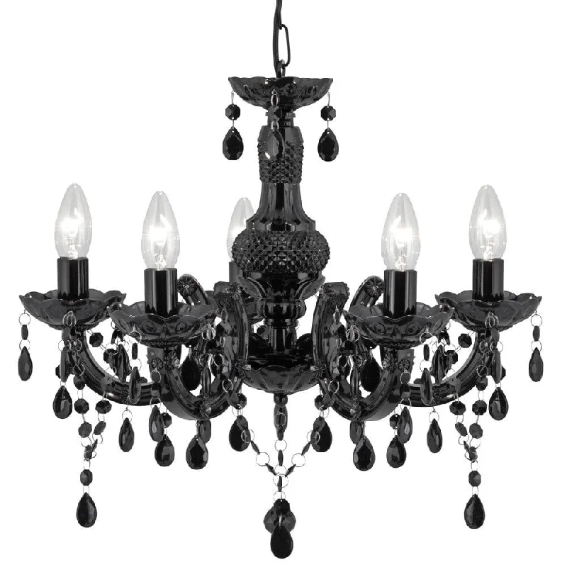 Chandeliers with Metal Frames in Silver FinishMarie Therese -5 Light Black Glass/Acrylic Chandelier