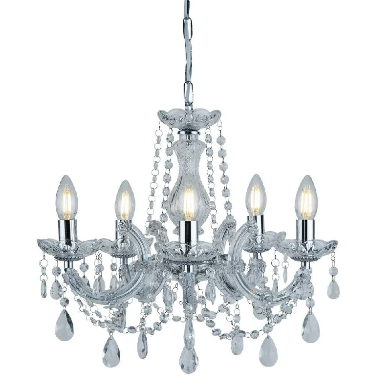 Victorian - Inspired Chandeliers with Ornate DetailsMarie Therese 5 Light Chrome/Crystal Glass Chandelier