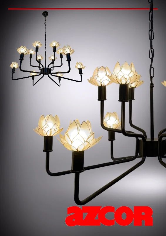 Industrial Iron Chandeliers for Loft - Inspired SpacesMecca Lotus Capiz Chandelier 12