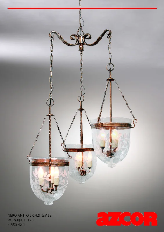 Incandescent Chandeliers for a Warm and Traditional GlowNero Antique Oil Chandelier Cluster 3