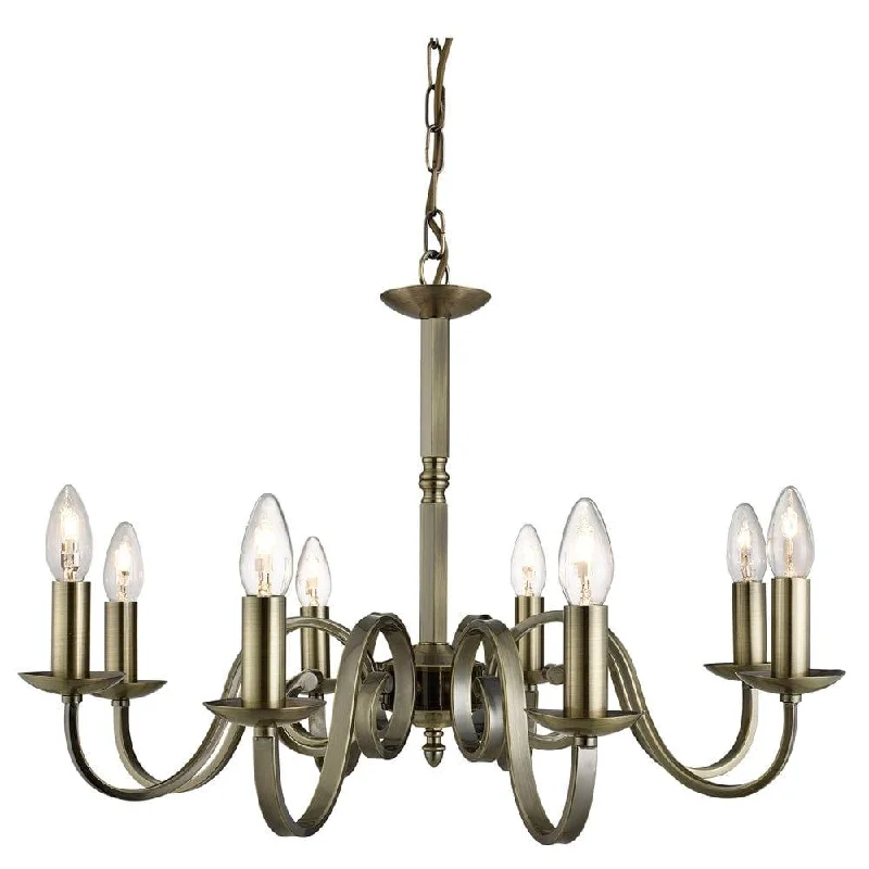 Traditional Brass Chandeliers for Classic InteriorsRichmond 8 Light Antique Brass Scroll Arm Chandelier