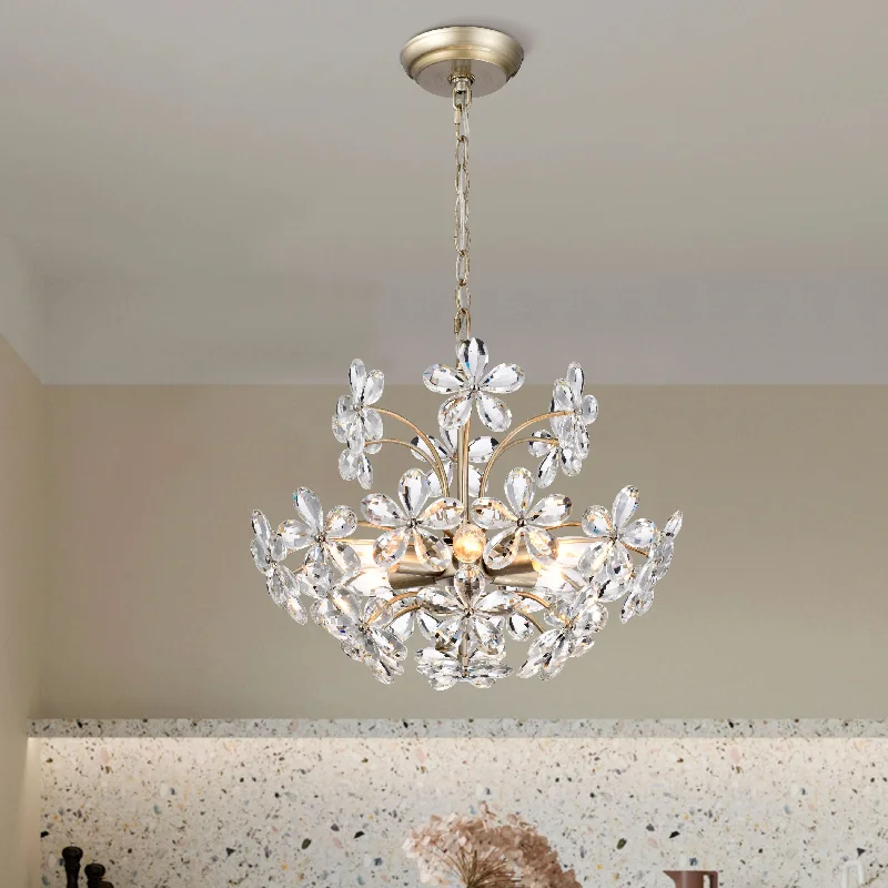 Art Deco Chandeliers for a Retro - Glam LookRosa 6-Light Brushed Silver-ish Champagne Flower Crystal Chandelier