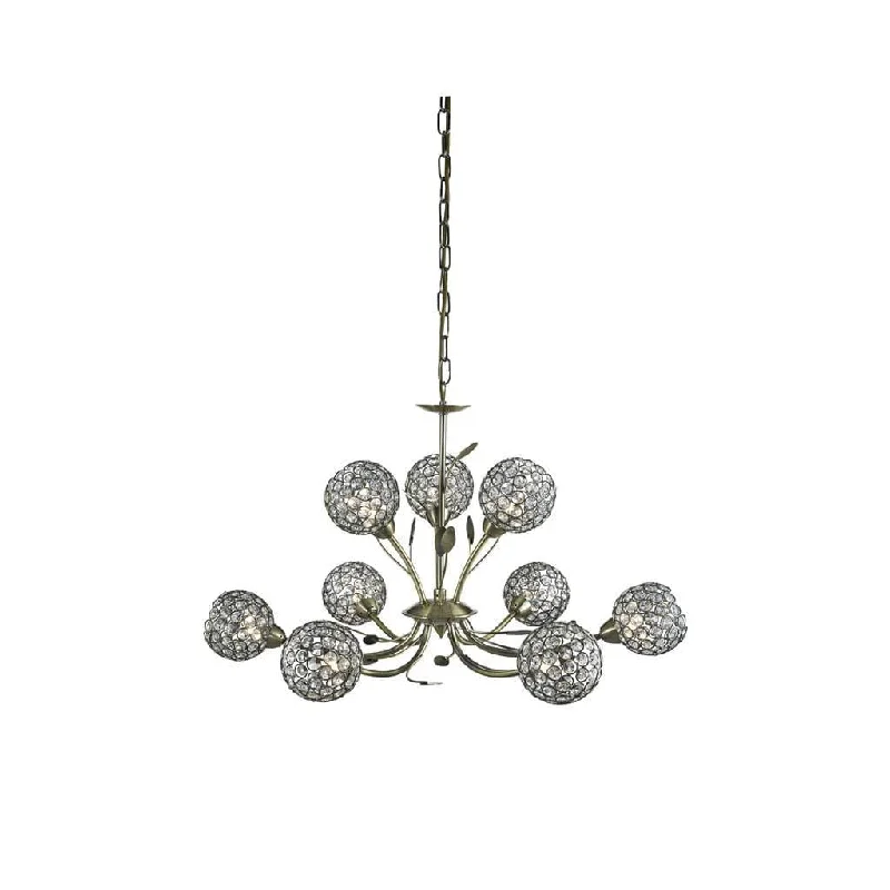 Victorian - Inspired Chandeliers with Ornate DetailsBellis II 9 Light Brass Chandelier - Glass Deco Shade