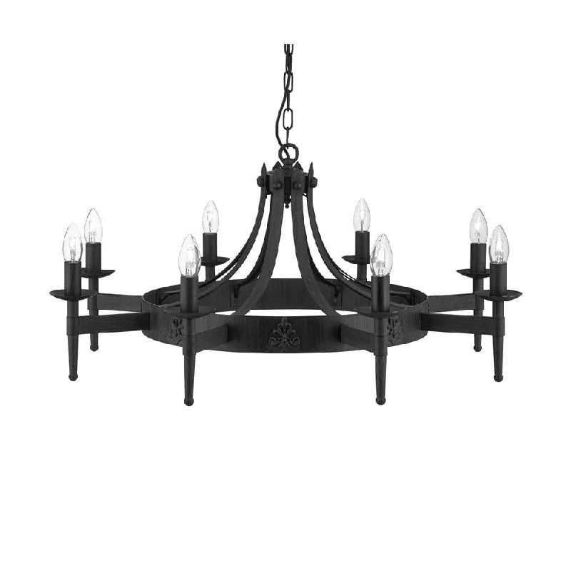 Chandeliers with Dimmable Lights for Ambiance ControlCartwheel II 8 Light Black Wrought Iron Chandelier