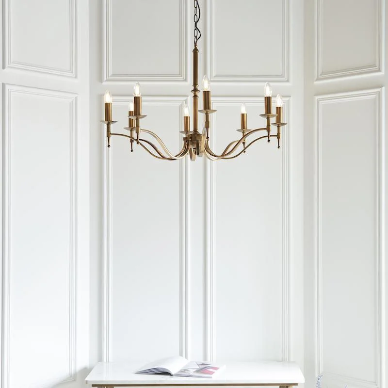 Chandeliers for Low Ceilings to Avoid OvercrowdingStanford 8 Light Antique Brass Finish Chandelier