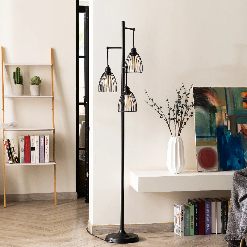 Smart Floor Lamp with Voice Control and Bluetooth ConnectivityCO-Z 66" 3-Light Industrial Floor Lamp with Hanging Caged Shades