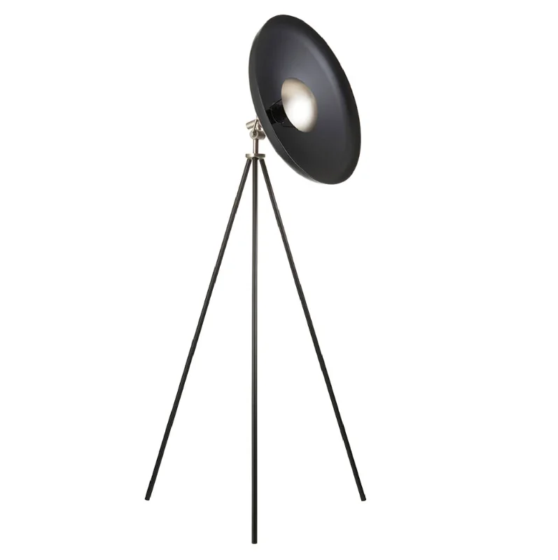 Fabric Floor Lamp with a Linen Shade for a Relaxed AestheticMatt Black Coned Floor Light, Matt Nickel- ID 12098