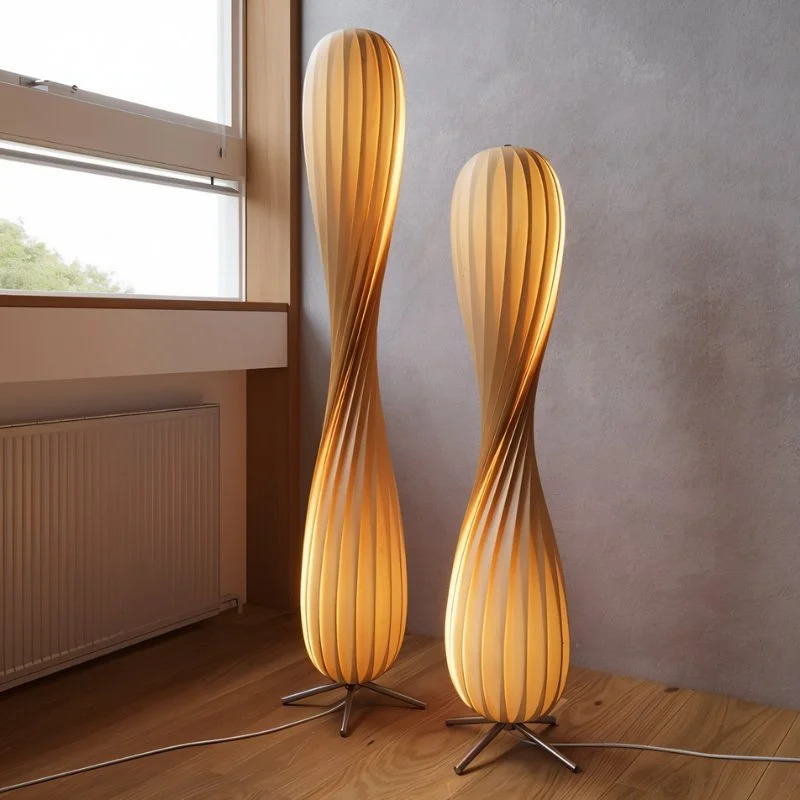 Wood Floor Lamp with Natural Grain for a Warm and Organic FeelModern Twist Floor Lamp