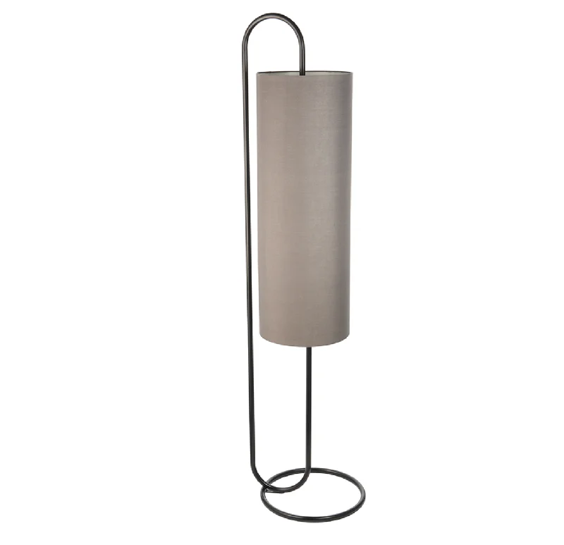 Fabric Floor Lamp with a Linen Shade for a Relaxed AestheticOval structural matt black floor light with grey fabric shade - ID 11726