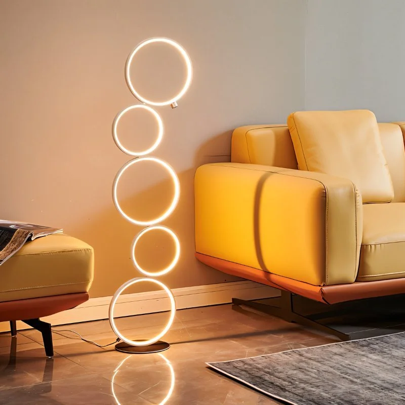 USB Charging Port Floor Lamp for Convenient Device ChargingRing Stack Floor Lamp