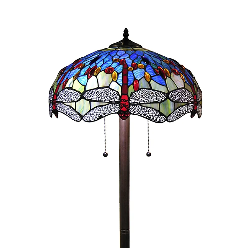 Wood Floor Lamp with Natural Grain for a Warm and Organic FeelTiffany-style Azul Dragonfly 18-inch Floor Lamp