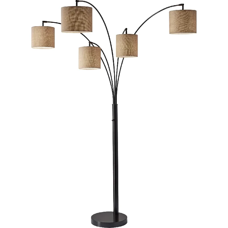 Glass Floor Lamp with Frosted Shades for Soft Diffused LightTrident 5-Arm Arc Lamp Bronze