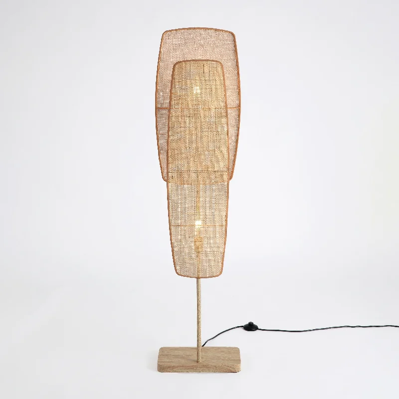 Fabric Floor Lamp with a Linen Shade for a Relaxed AestheticVidaLite Amud - Floor Lamp, 2-Light with Bamboo Wicker Panels wood Finish, Beige