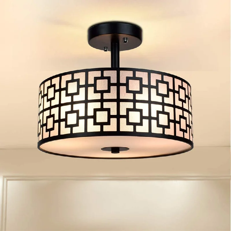 Victorian - Inspired Ceiling Lights with Ornate Crystal ChandeliersDepuley 12.6In Modern Semi Flush Ceiling Light Fixture, 3-Light Bedroom Ceiling Drum Light, Entry Light Fixtures Ceiling Hanging for Dining Room, Kitchen, Hallway, Entry, Foyer, Living Room, Black/Silver Finish