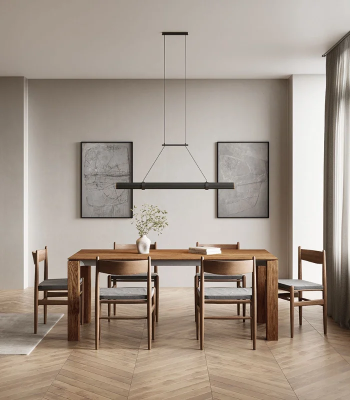 Japanese - Inspired Ceiling Lights with Shoji - Screen - like DiffusersAluminium and Walnut Wood Cylindrical Linear Pendant