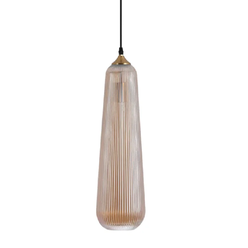 Contemporary Ceiling Lights with Unique, Abstract ShapesAura Fluted Amber Glass and Brass Look Pendant Light