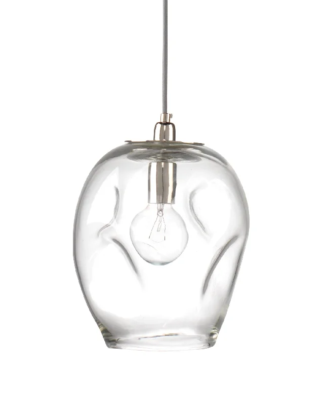 Industrial Style Ceiling Lights with Exposed Bulbs and Metal CagesDimpled Glass Pendant Clear