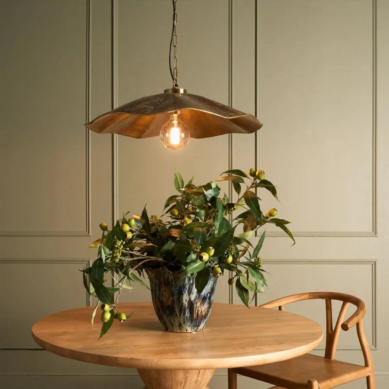 Art Nouveau Ceiling Lights with Organic, Flowing ShapesHammered Antique Brass Pendant