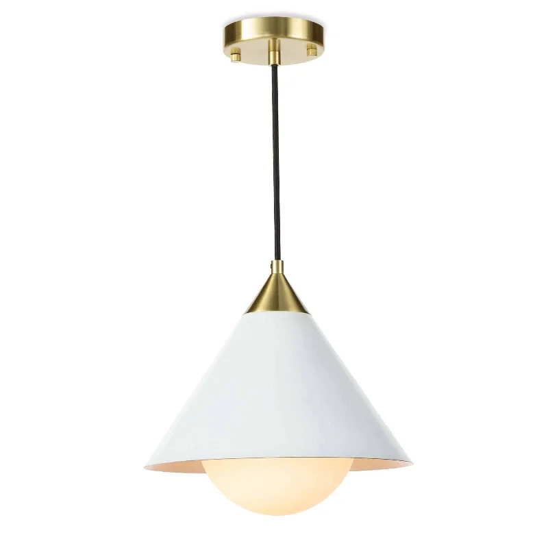 Gothic Ceiling Lights with Dark Metalwork and Pointed ArchesHilton Pendant (White and Natural Brass)