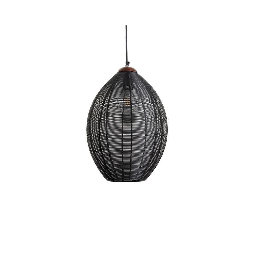 Glass Ceiling Lights with Frosted, Colored, or Etched GlassJule Pendant Light Black Iron And Mango Wood Finish