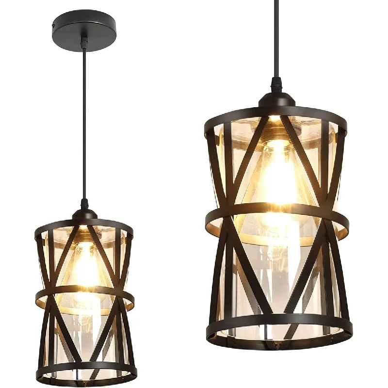 Indian - Themed Ceiling Lights with Intricate Filigree and Mirror WorkSemi Flush Mount Pendant Lighting Fixture, 1-Light Industrial Edison Ceiling Lamp, Black Metal Farmhouse Pendant Light with Clear Glass Lamp Shade for Kitchen, Dining Room, Hallway