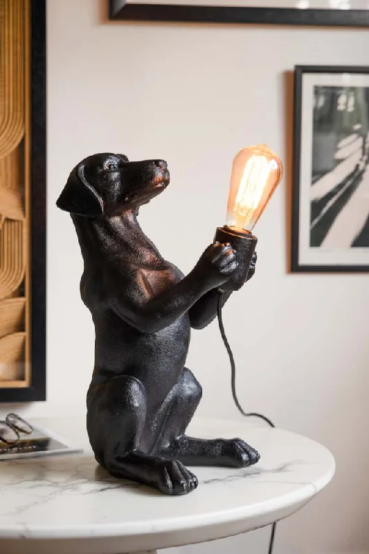 rustic farmhouse table lamps for cozy kitchensQuirky Black Dog Lamp