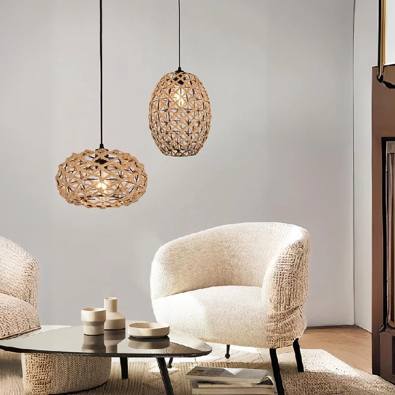 Indian - Themed Ceiling Lights with Intricate Filigree and Mirror WorkRiley Rope Pendant Light Round | Oval or Round