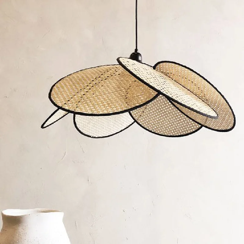 Tropical - Themed Ceiling Lights with Palm - Leaf Shapes and Rattan WrapsRotterdam Cane Flower Pendant Light