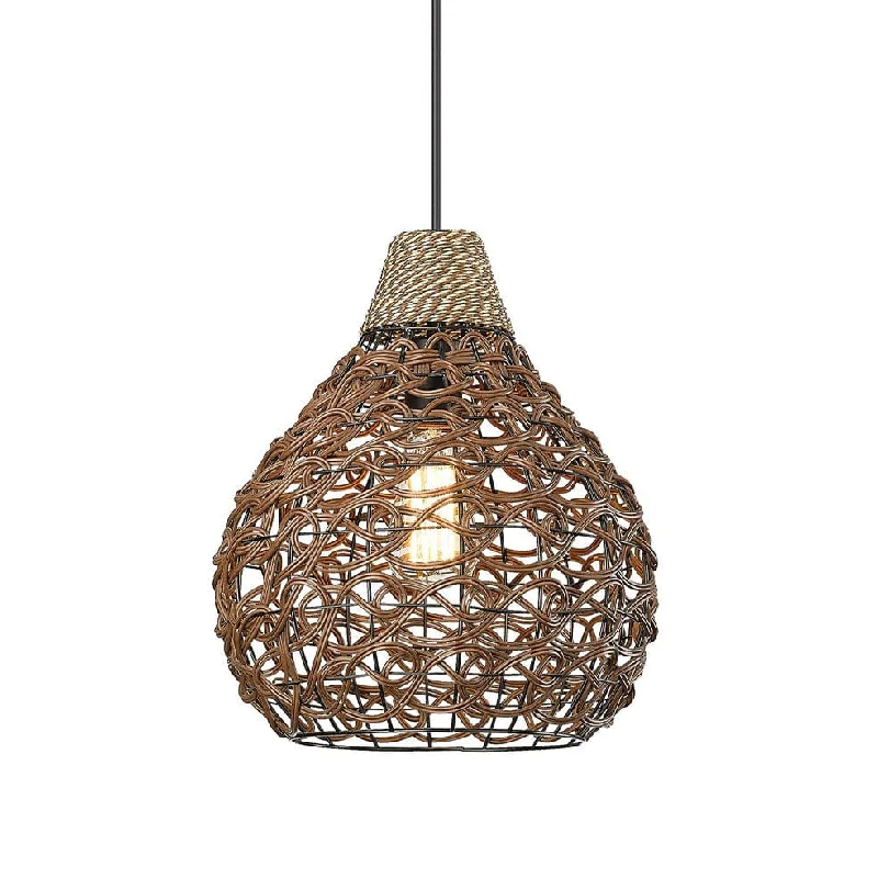 Tropical - Themed Ceiling Lights with Palm - Leaf Shapes and Rattan WrapsSanti Pendant Light