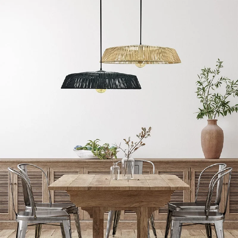 Mediterranean - Style Ceiling Lights with Terra - Cotta and Ceramic DetailsSerengeti Black or Natural Rattan Pendant Light