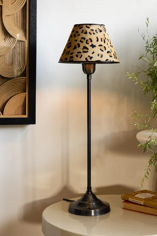 leather table lamps with a distressed texture for a rugged charmThin Table Lamp With Leopard Shade