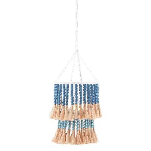 Bohemian Ceiling Lights with Beads, Tassels, and Colorful GlassWhite Blue St. Barts Pendant