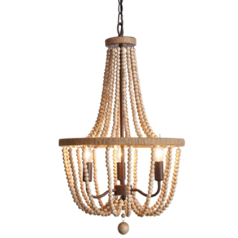 Japanese - Inspired Ceiling Lights with Shoji - Screen - like DiffusersWood Bead Chandelier Light